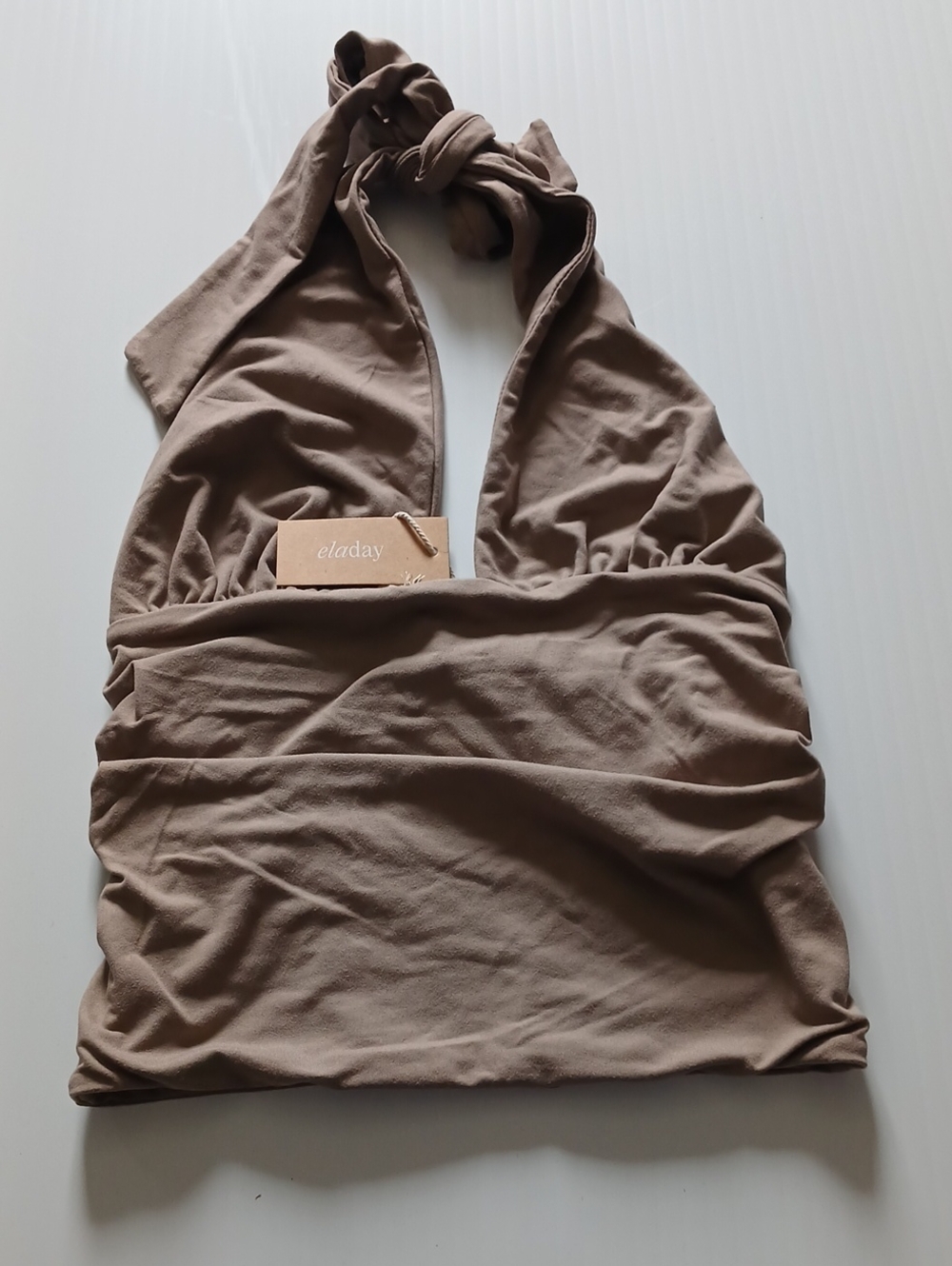 ELADAY Brown Halter Crop Top